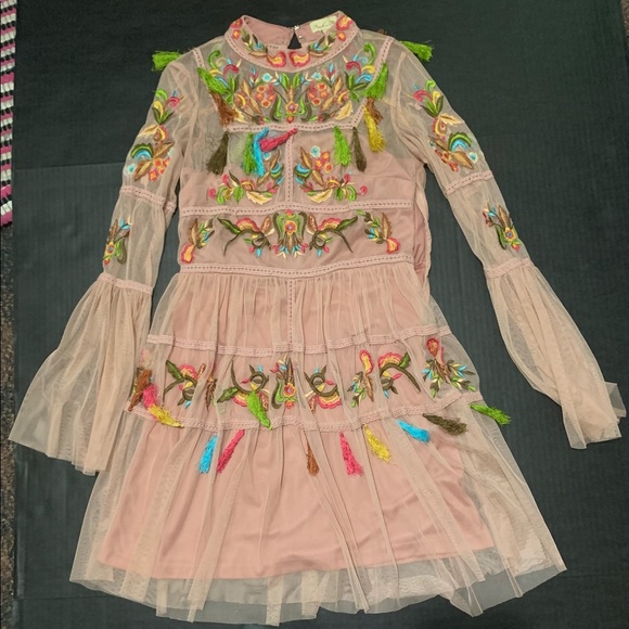 frock and frill Dresses & Skirts - Embroidered Pink Long-Sleeve Tiered Dress